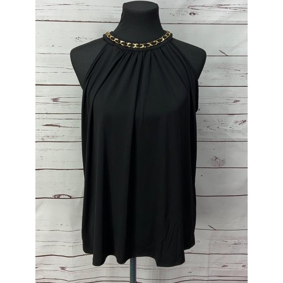 Lavish Black Gold Embellished Neck Women's Size Large Halter Style Flowy Elegant - Picture 1 of 8